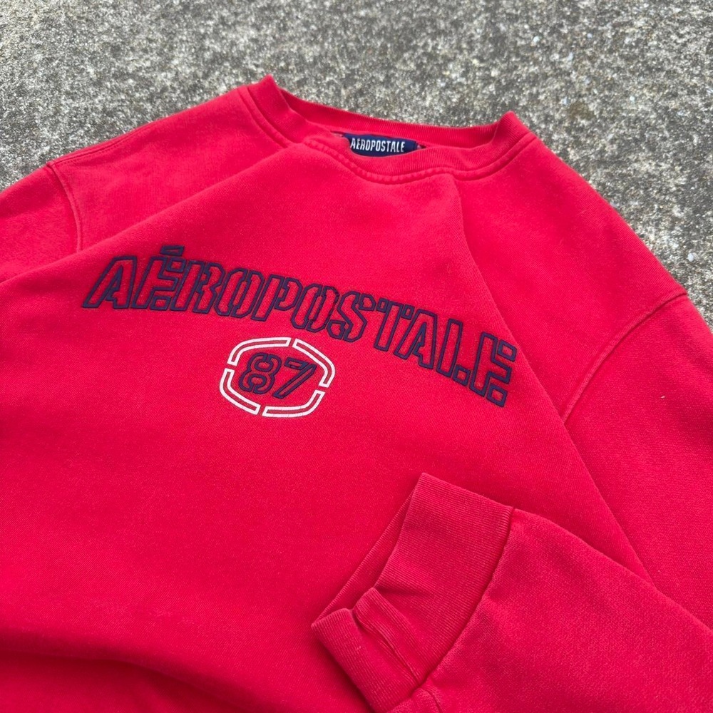 Vintage Y2K Aeropostale Sweatshirt Arched Logo Workwear Gorpcore Red Large g3